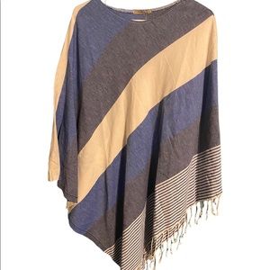 Derin Fringed Striped Turkish 100% Cotton Beach Poncho